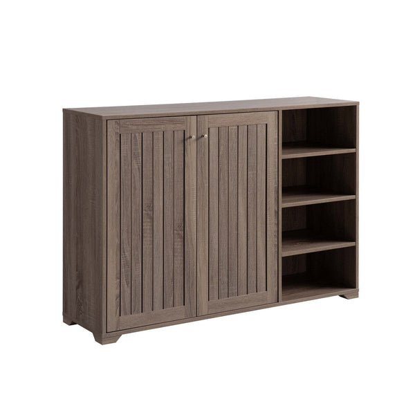 47 Inch Double Door Cabinet Console with 4 Open Shelves, Dark Taupe Brown - BM301559