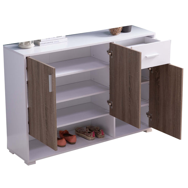 47 Inch 3 Door Cabinet Console, Single Drawer, Metal Handles, White, Taupe - BM301560