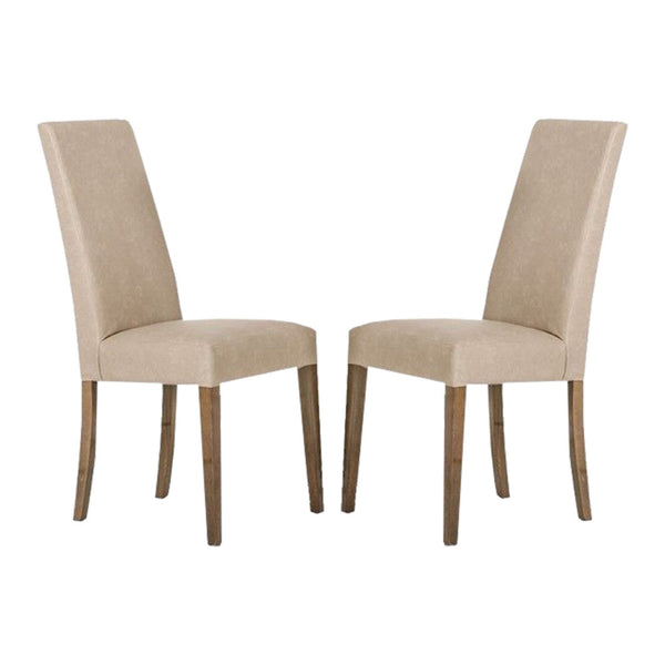 18 Inch Dining Chair, Set of 2, Beige Vegan Faux Leather, Parson Style - BM301700