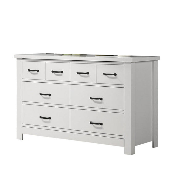 Jermy 51 Inch Wide Dresser, 6 Drawers, Black Handles, Crisp White Finish - BM302228