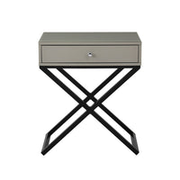 Zeno 27 Inch 1 Drawer Nightstand, Glass Top, Black Metal Cross Legs, Taupe - BM302303