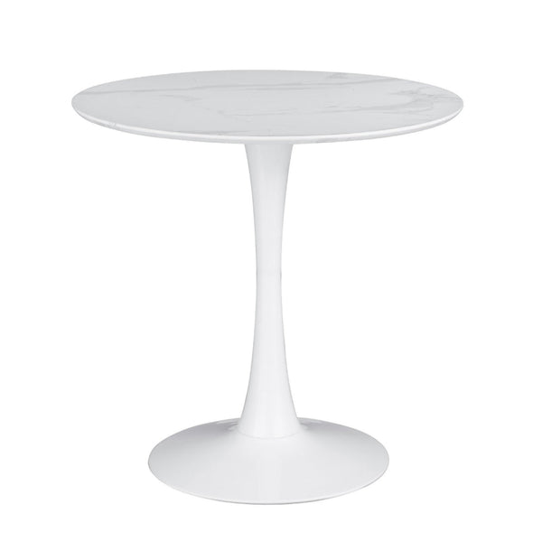 Loxi 30 Inch Round Dining Table, White Faux Marble Top, Tulip Accent Body - BM302430