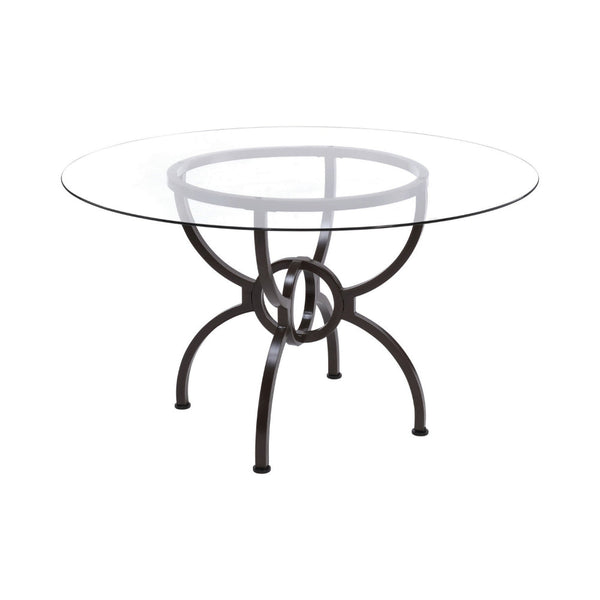 30 Inch Round Dining Table, Clear Glass Top, Interlocked Ring Motif Legs - BM302433