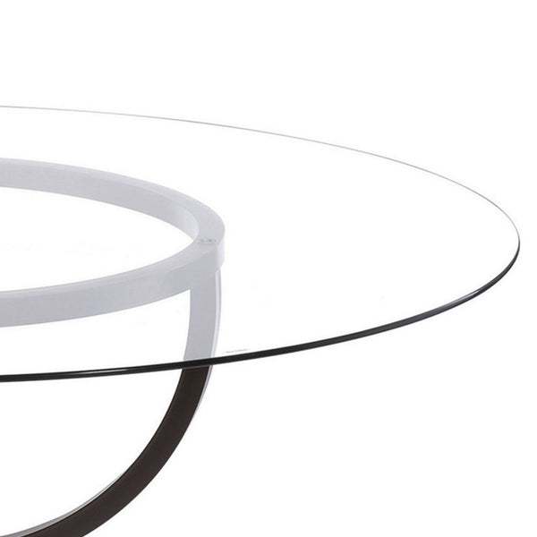 48 Inch Round Dining Table, Clear Glass Top, Interlocked Ring Motif Legs - BM302433