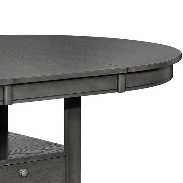 42-60 Inch Extendable Oval Dining Table, Shelf, Closed Storage, Smooth Gray - BM302436