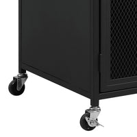 34 Inch Bar Cabinet On Wheels, Wire Mesh Doors, Wood Grain Details, Black - BM302490