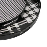2 Piece Round Decorative Tray, Plastic Frame, Black and White Plaid Print - BM302538