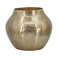 Kria 13 Inch Modern Vase, Curved Shape, Hammered Texture, Gold Metal Finish - BM302539