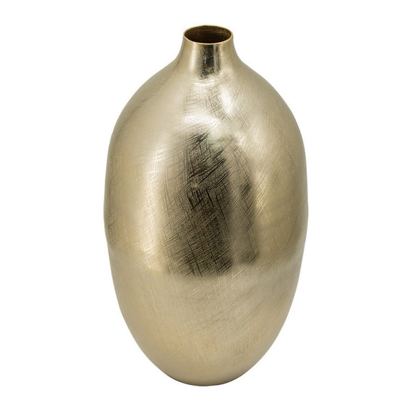 Pansy 19 Inch Modern Vase, Metal, Tall Curved Bottleneck Shape, Gold Finish - BM302540