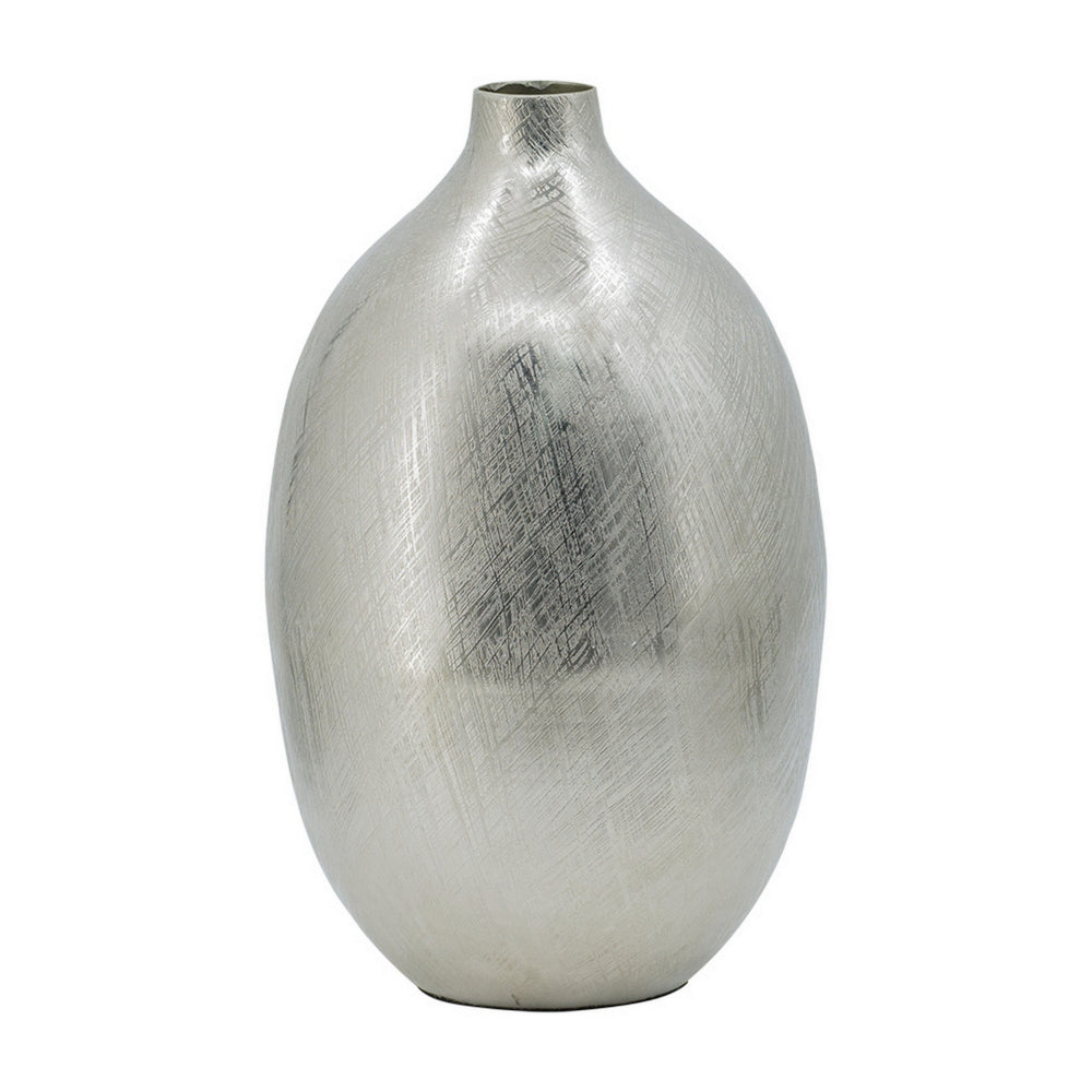 Pansy 14 Inch Modern Vase, Metal, Tall Curved Shape, Bottleneck, Silver  - BM302541