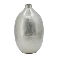 Pansy 14 Inch Modern Vase, Metal, Tall Curved Shape, Bottleneck, Silver  - BM302541