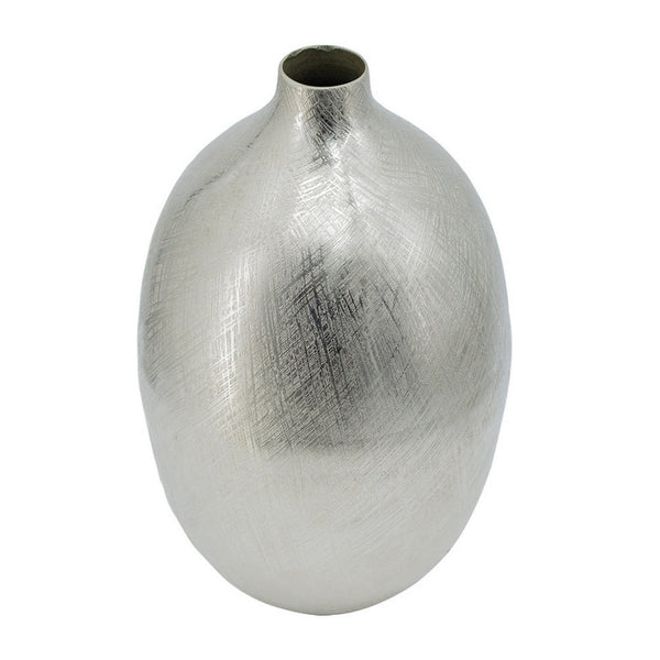 Pansy 14 Inch Modern Vase, Metal, Tall Curved Shape, Bottleneck, Silver  - BM302541