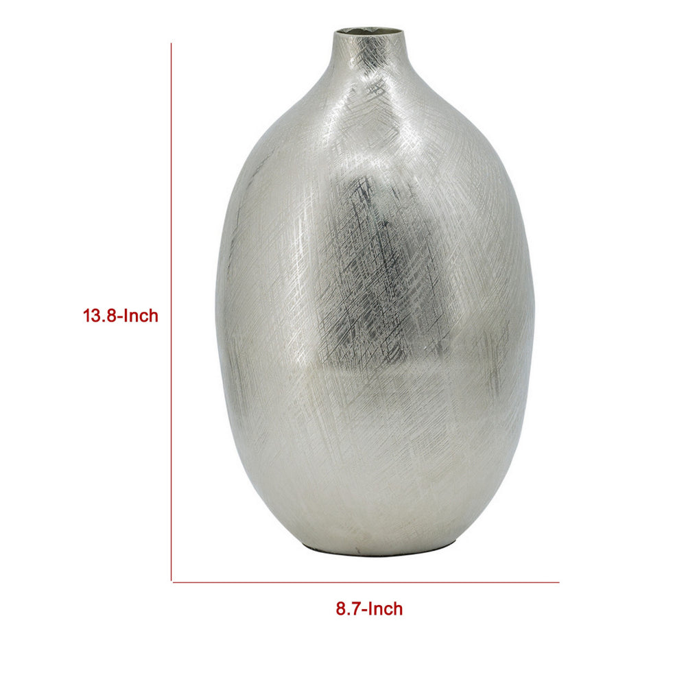 Pansy 14 Inch Modern Vase, Metal, Tall Curved Shape, Bottleneck, Silver  - BM302541