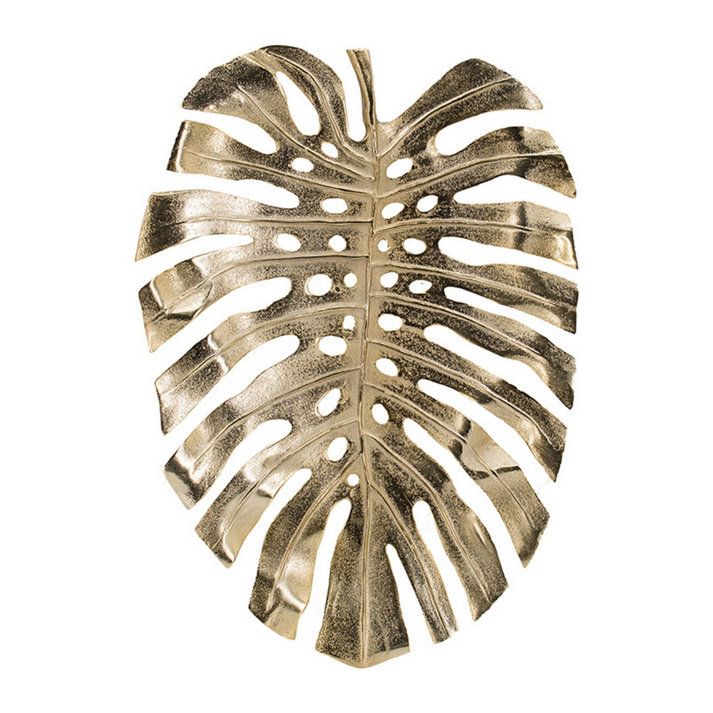 Linzo 25 Inch Metal Wall Hanging Decor, Monstera Leaf, Bright Gold Finish - BM302543
