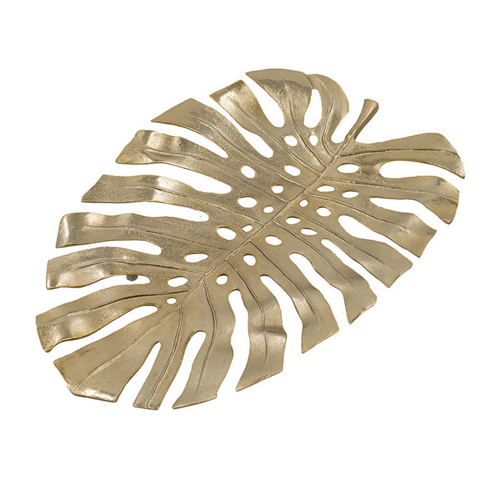 Linzo 25 Inch Metal Wall Hanging Decor, Monstera Leaf, Bright Gold Finish - BM302543