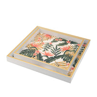 Set of 2 Decorative Trays, Crisp White MDF, Floral Printed PVC, Pink, Green - BM302552