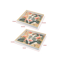 Set of 2 Decorative Trays, Crisp White MDF, Floral Printed PVC, Pink, Green - BM302552