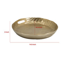 15 Inch Round Decorative Platter Tray, Sloped Rim, Texture Brass Gold  - BM302553