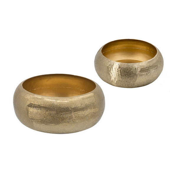 2 Piece Rounded Decorative Bowls, Gold Metal Hammered Texture, Wide Ingress - BM302554