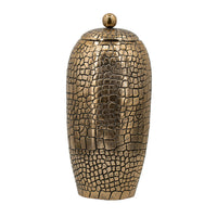 15 Inch Aluminum Urn, Lidded Top, Hammered Texture, Antique Gold Finish - BM302581