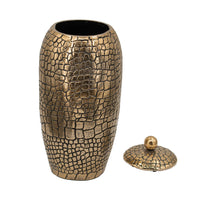 15 Inch Aluminum Urn, Lidded Top, Hammered Texture, Antique Gold Finish - BM302581