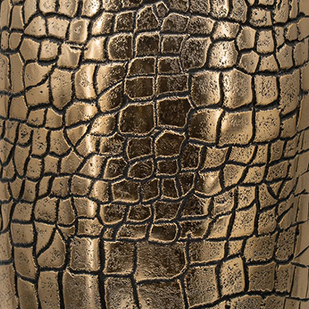 15 Inch Aluminum Urn, Lidded Top, Hammered Texture, Antique Gold Finish - BM302581