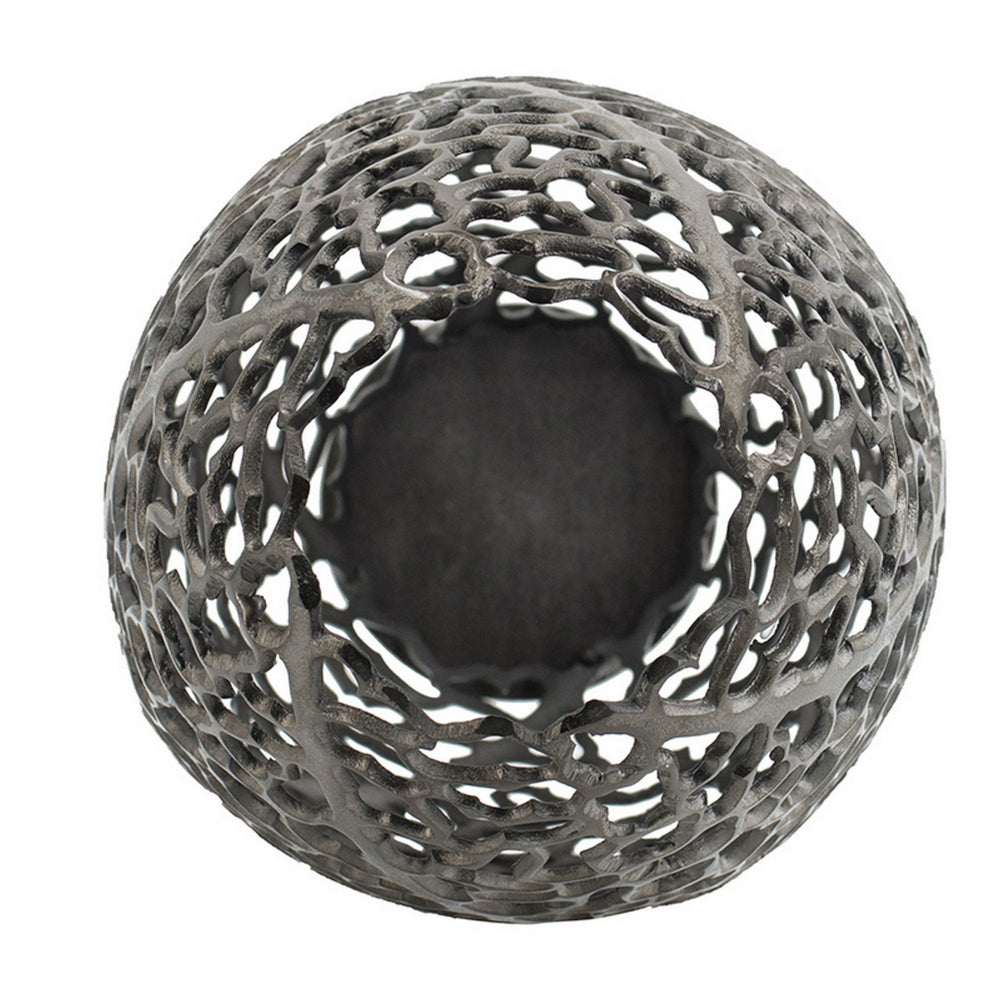 14 Inch Aluminum Accent Vase, Tall Curved Cut Out Design, Intricate Details - BM302592