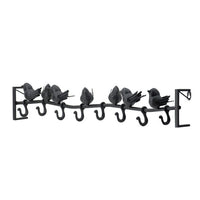 38 Inch Wall Hooks, Perched Birds, 8 Coat Hooks, Black Iron, Vintage Style - BM302598