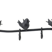 38 Inch Wall Hooks, Perched Birds, 8 Coat Hooks, Black Iron, Vintage Style - BM302598