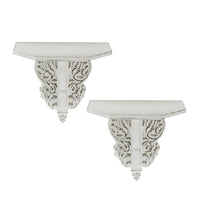 14 Inch Set of 2 Wall Decorations, Shelves, Antique White, Carved Design - BM302600