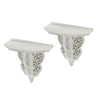 14 Inch Set of 2 Wall Decorations, Shelves, Antique White, Carved Design - BM302600