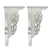 14 Inch Set of 2 Wall Decorations, Shelves, Antique White, Carved Design - BM302600