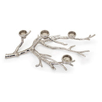 23 Inch Metal Tea Light Holder, Tree Branch Design, 4 Candle Slots, Silver - BM302608