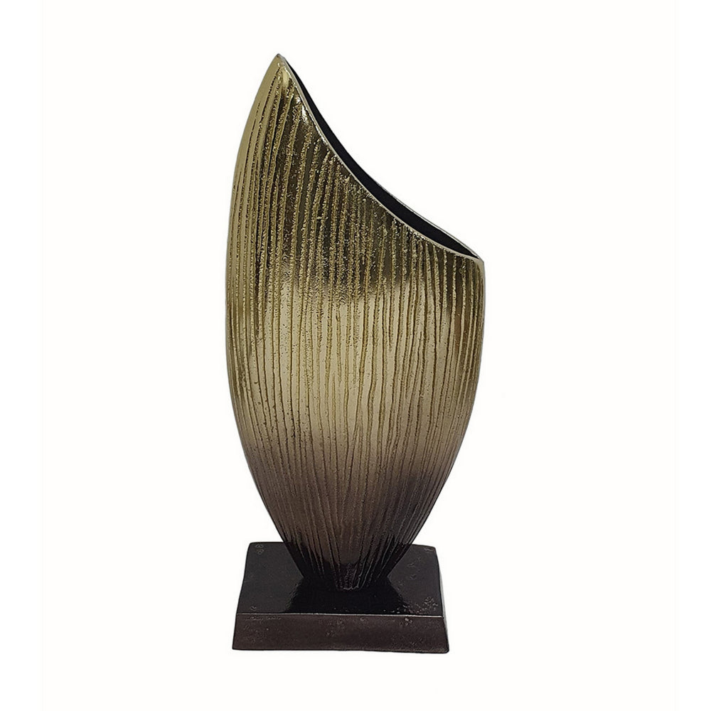 15 Inch Decorative Vase, Aluminum, Vertical Ribbing, Gold and Jet Black - BM302628