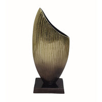 15 Inch Decorative Vase, Aluminum, Vertical Ribbing, Gold and Jet Black - BM302628