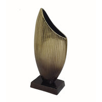 15 Inch Decorative Vase, Aluminum, Vertical Ribbing, Gold and Jet Black - BM302628