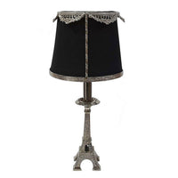 14 Inch Table Lamp, Metal Trimmed Shade, Nickel Finish, Eiffel Tower Base - BM302633
