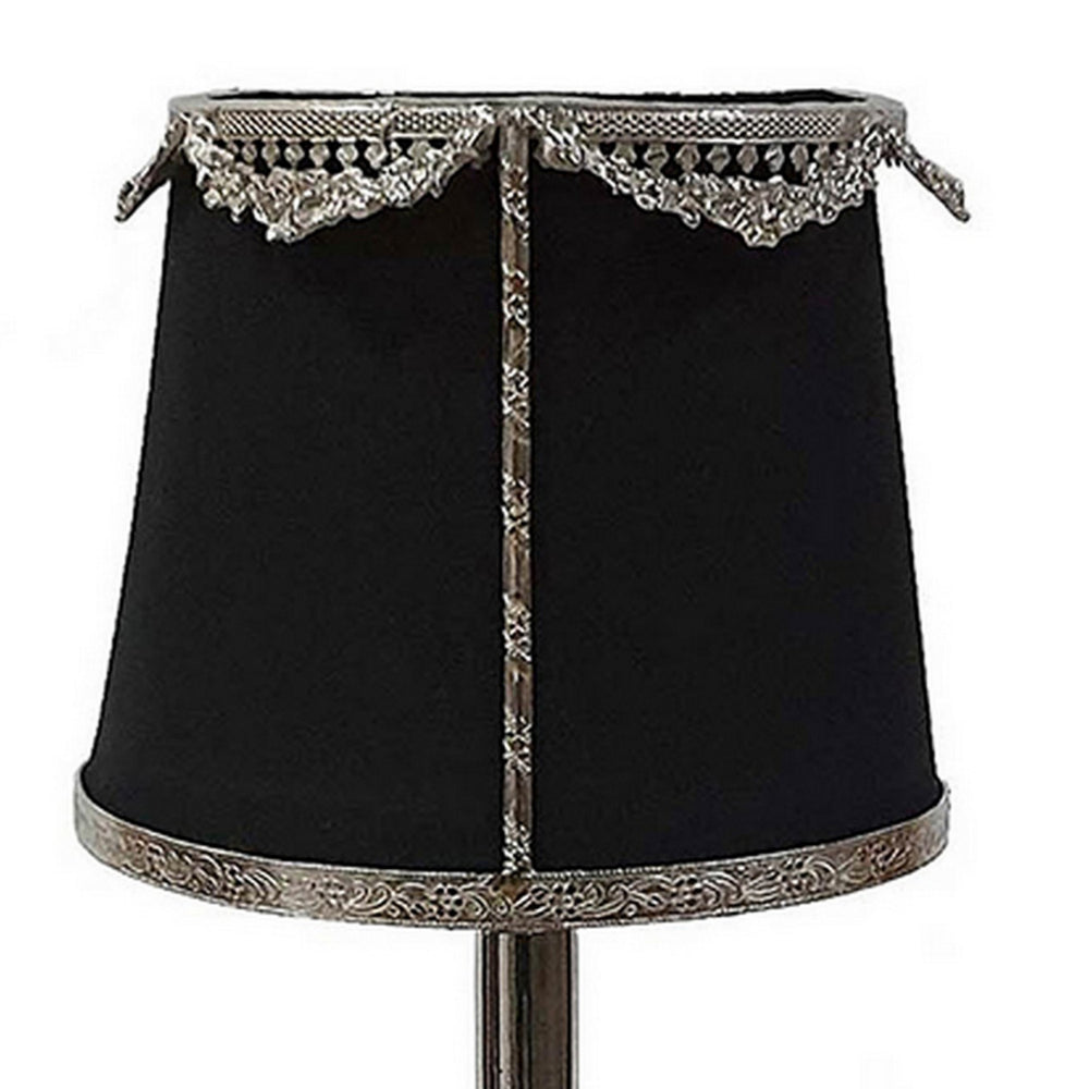 14 Inch Table Lamp, Metal Trimmed Shade, Nickel Finish, Eiffel Tower Base - BM302633