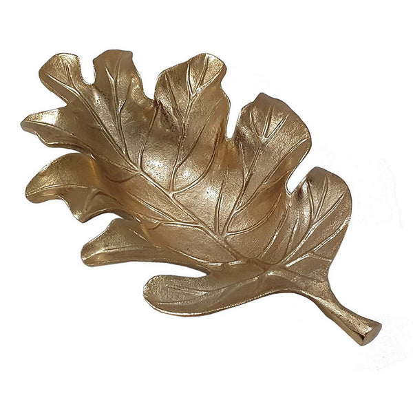 19 Inch Decorative Plate Tray, Oak Leaf Design, Gold Finished Aluminum - BM302646