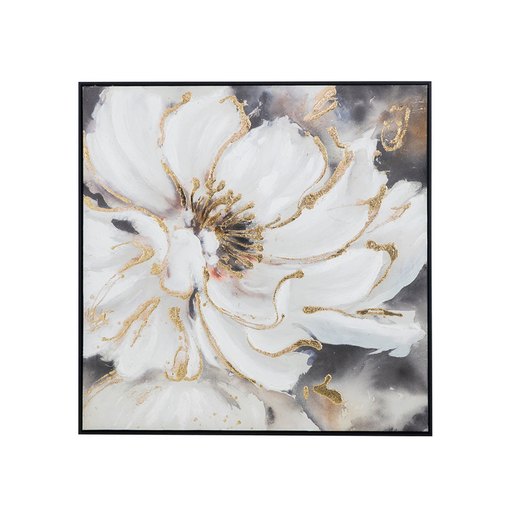 【SHUNER】Framed canvas Benjara 36 x 36 Inch Framed Wall Art, Floral Oil Painting On
