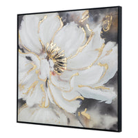 36 x 36 Inch Framed Wall Art, Floral Oil Painting On Canvas, White Gold - BM302654