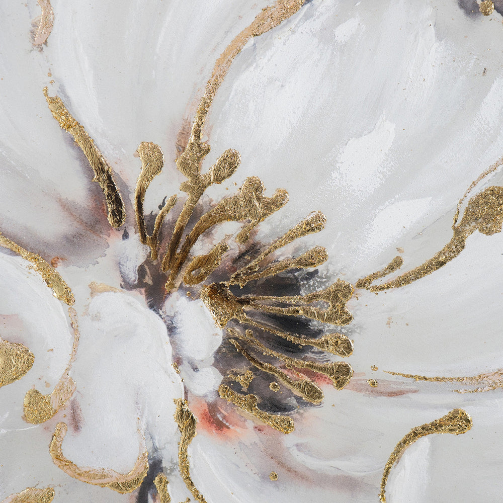 36 x 36 Inch Framed Wall Art, Floral Oil Painting On Canvas, White Gold - BM302654