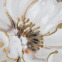 36 x 36 Inch Framed Wall Art, Floral Oil Painting On Canvas, White Gold - BM302654