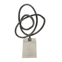 9 Inch Table Sculpture, Abstract Loop Design, Block Base, Black, Silver - BM302657