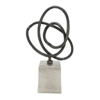 9 Inch Table Sculpture, Abstract Loop Design, Block Base, Black, Silver - BM302657