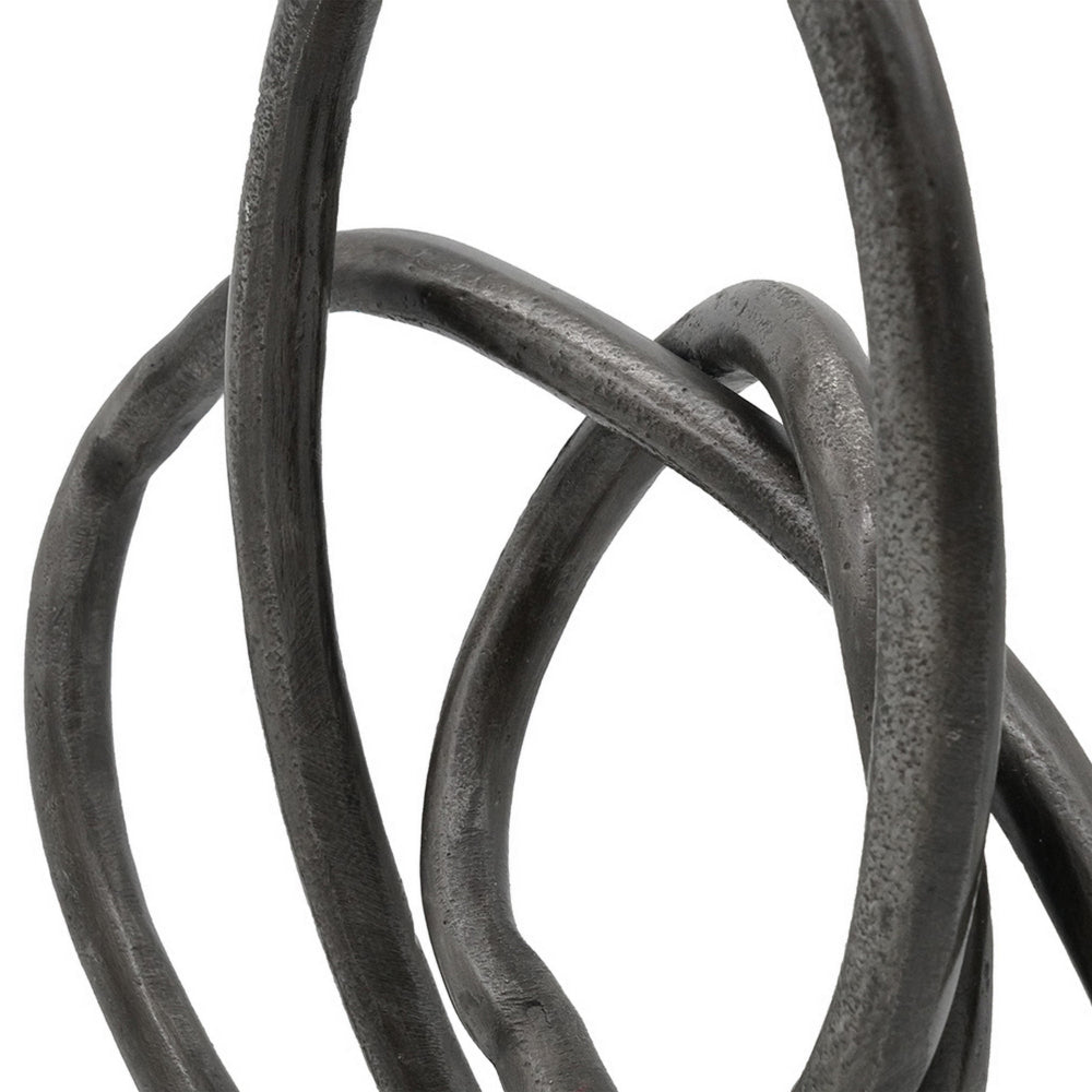 9 Inch Table Sculpture, Abstract Loop Design, Block Base, Black, Silver - BM302657