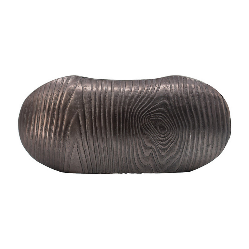 18 Inch Slim Oval Disc Decorative Vase, Wood Texturing, Gray Aluminum  - BM302670