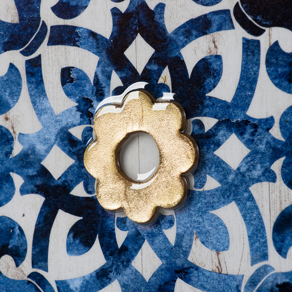 Set of 4 Classic Framed Wall Decor, Abstract Tile Design, White and Blue - BM302672
