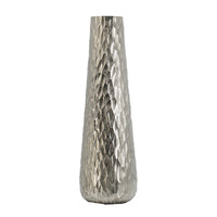 23 Inch Tall Oblong Vase, Diamond Textured, Tapered, Aluminum, Silver - BM302673