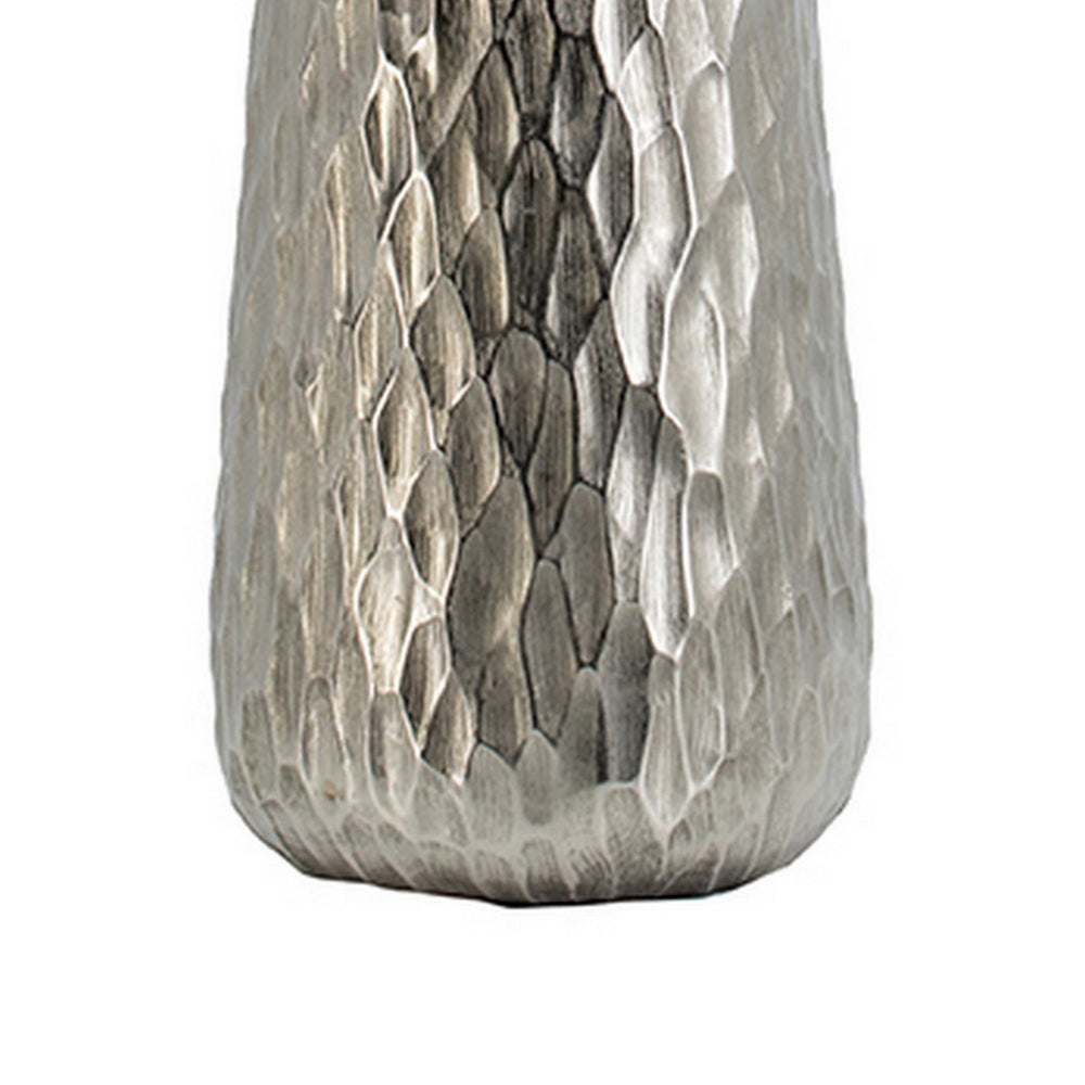 23 Inch Tall Oblong Vase, Diamond Textured, Tapered, Aluminum, Silver - BM302673